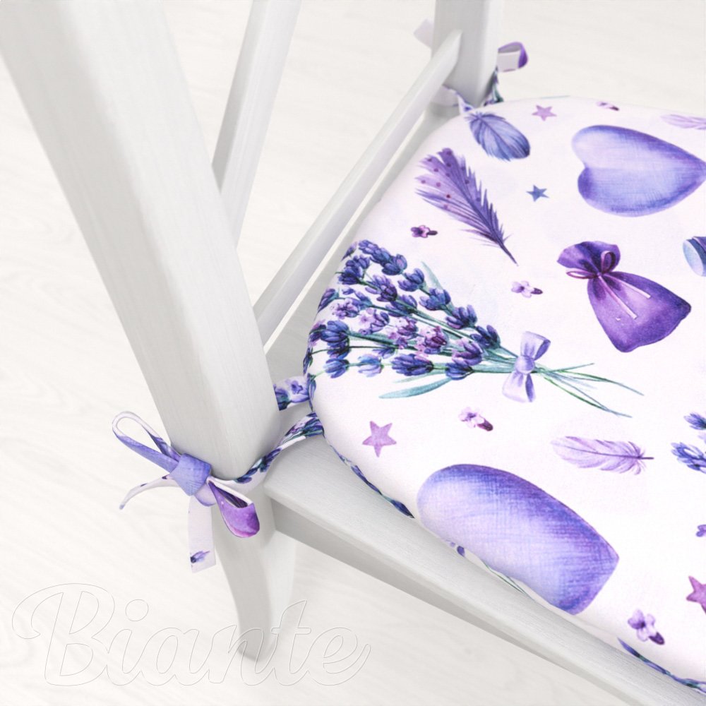 Oblý podsedák PML-055 Levandule a srdce na bílém - 39x37x3 cm - detail 1 - Biante.cz