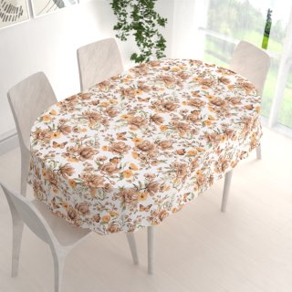 Bavlněný oválný ubrus Sandra SA-458 Hnědé květy magnolie s motýlky na bílém - detail 1 - Biante.cz Bavlněný oválný ubrus Sandra SA-458 Hnědé květy magnolie s motýlky na bílém - detail 1 - Biante.cz