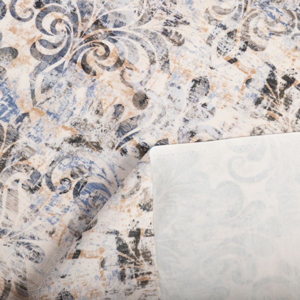 Sametová látka Tamara TMR-057 Modro-zelený zámecký vzor na krémovém - šířka 150 cm - detail 6 - Biante.cz