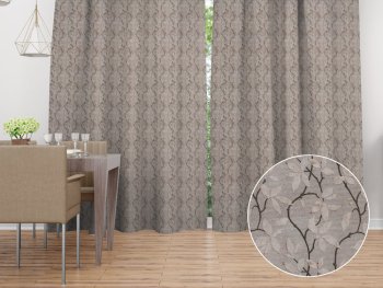Dekorační závěs PML-086 Pnoucí větvičky na hnědošedém - Biante.cz