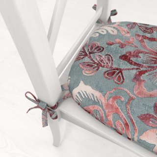 Zamatový oblý podsedák Tamara TMR-054 Abstraktné vínové kvety na sivozelenom - 39x37x3 cm - detail 1 - Biante.sk