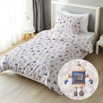 Dětské bavlněné ložní povlečení Sandra SA-584 Svět robotů na šedo-bílém - Biante.cz