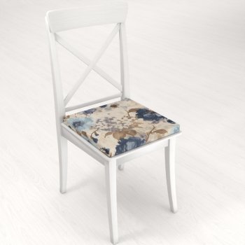 Čtvercový podsedák Parma PM-113 Modré květiny na smetanovém - 38x38x3 cm - detail 1 - Biante.cz