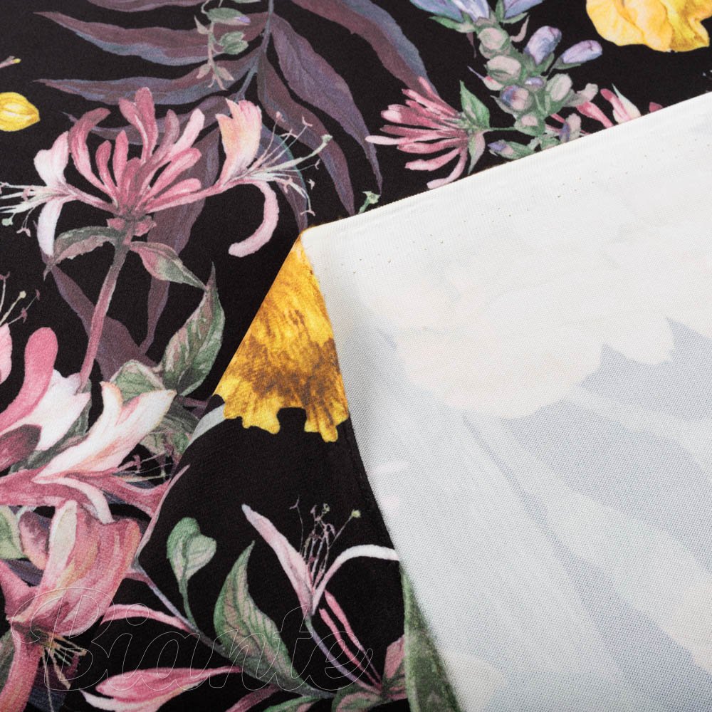 Sametová látka Tamara TMR-019 Zahradní květy na černém - šířka 150 cm - detail 5 - Biante.cz