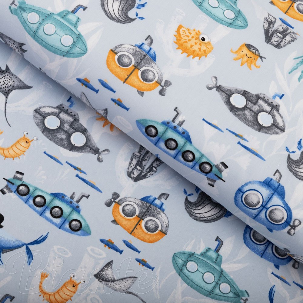 Dětská bavlněná látka/plátno Sandra SA-673 Podmořský svět modrý - šířka 160 cm - Biante.cz