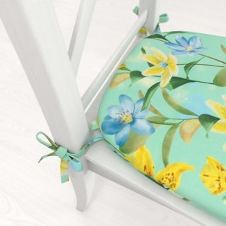 Teflónový oblý podsedák TF-082 Žlto-modré ľalie na mintovom - 39x37x3 cm - detail 1 - Biante.sk