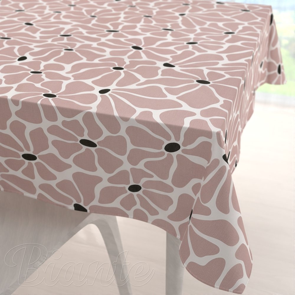 Bavlněný čtvercový ubrus Sandra SA-483 Hnědorůžové designové květy na bílém - Biante.cz