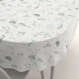Dětský bavlněný oválný ubrus Sandra SA-688 Mořský svět zelený na bílém - Biante.cz