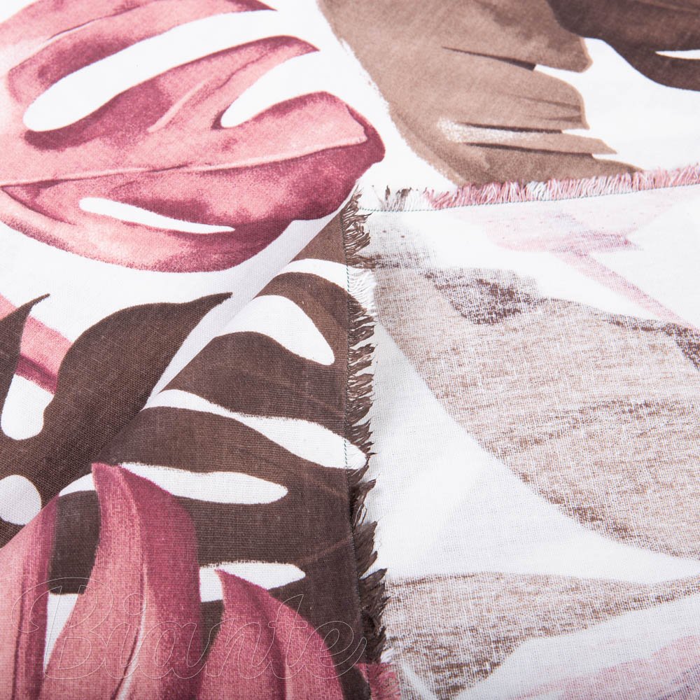Bavlněná látka/plátno Sandra SA-227 Hnědé a starorůžové tropické listy na bílém - šířka 160 cm - detail 4 - Biante.cz