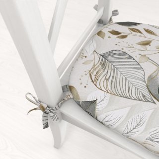 Oblý podsedák Leona LN-173 Sivé listy na režnom - 39x37x3 cm - detail 1 - Biante.sk