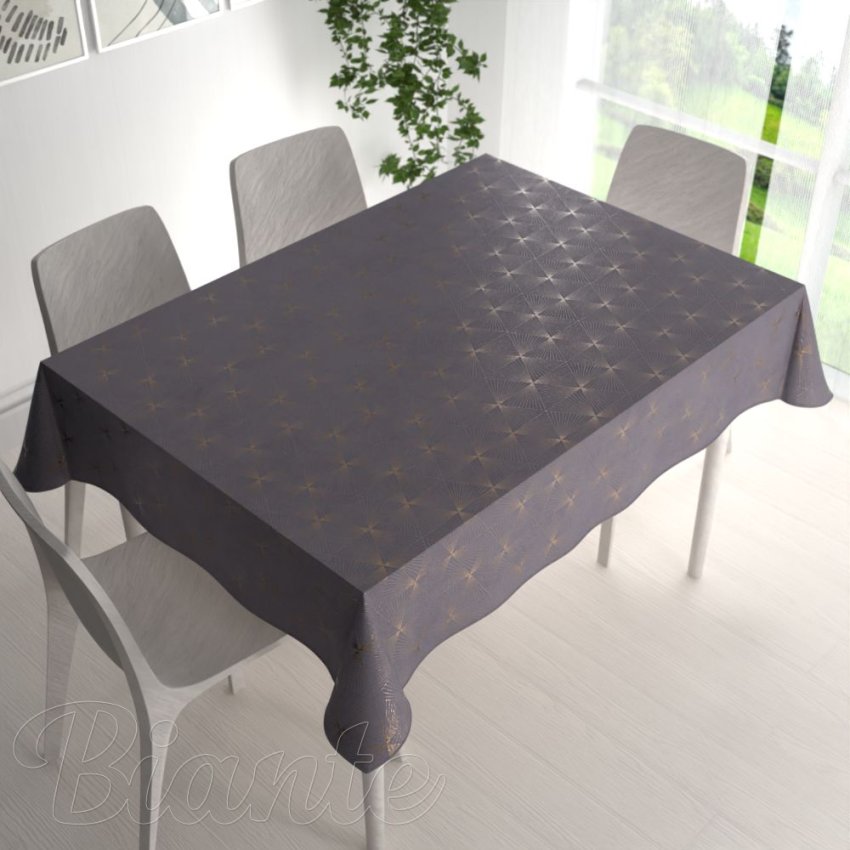 Velký sametový obdélníkový ubrus Isabela IBL-003 Rose Gold trojúhelníky na šedém - detail 1 - Biante.cz