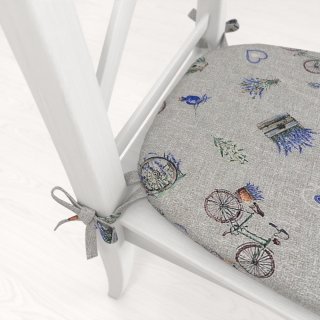 Oblý podsedák PML-097 Levandule a bicykle na sivom režnom - 39x37x3 cm - detail 1 - Biante.sk