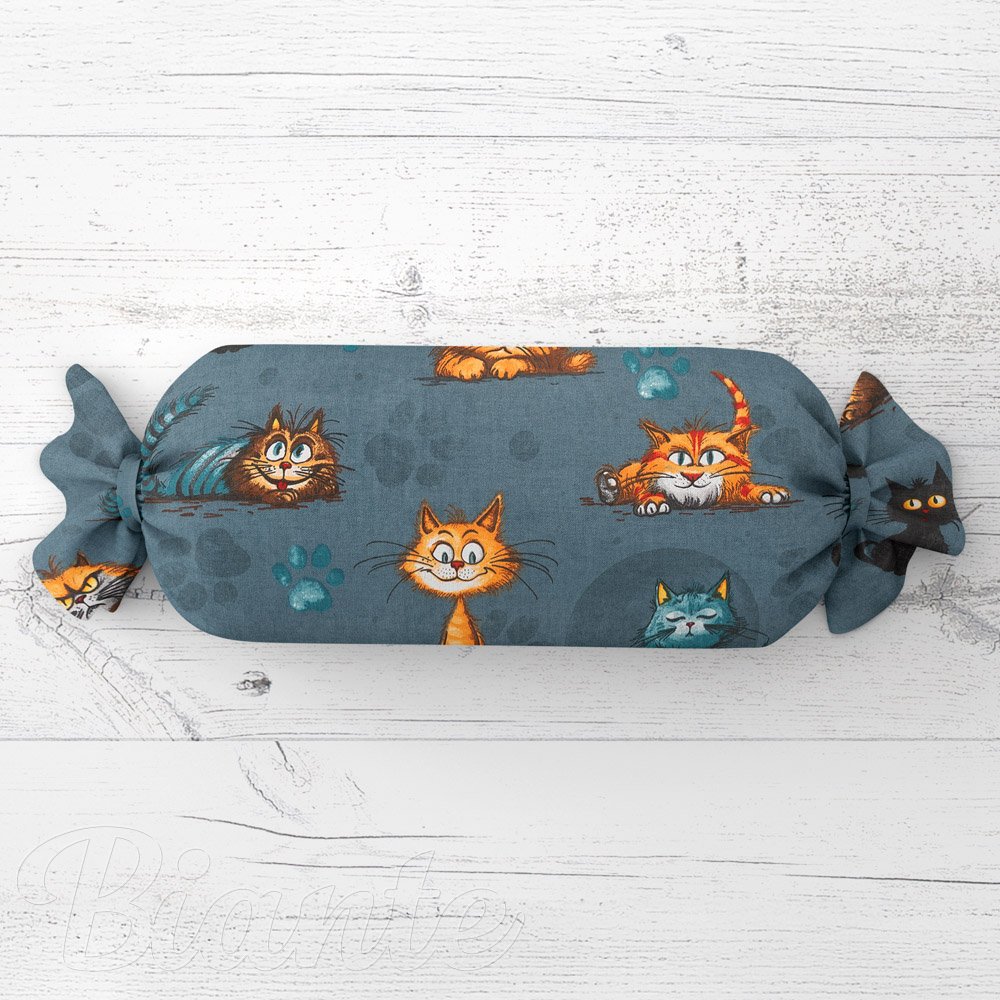 Dětský polštář válec bonbon Sandra SA-705 Kočičí parta na tmavě šedomodrém - Biante.cz
