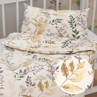 Dětské bavlněné povlečení do postýlky Sandra SA-544 Podzimní větvičky na krémovém - Biante.cz