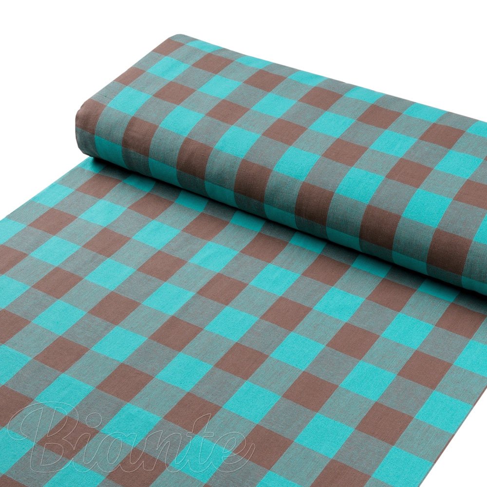 Bavlněná látka Olivia OL-018 Tyrkysovo-hnědá kostka velká - šířka 150 cm - detail 1 - Biante.cz