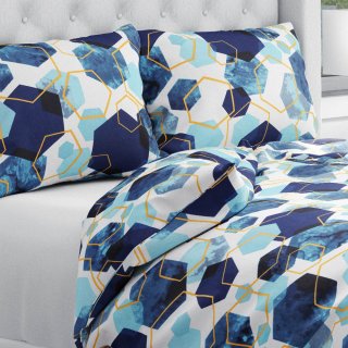 Bavlnené posteľné obliečky Sandra SA-574 Modré hexagóny na bielom - Biante.sk