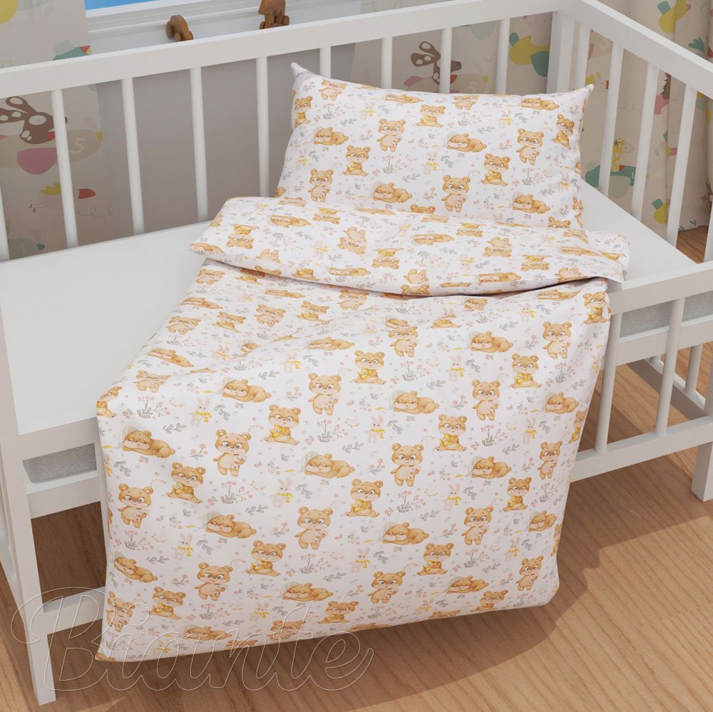 Dětské bavlněné povlečení do postýlky Sandra SA-524 Roztomilí medvídci na bílém - detail 1 - Biante.cz