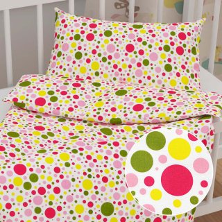 Dětské bavlněné povlečení do postýlky Sandra SA-209 Růžové a žluté puntíky na bílém - Biante.cz