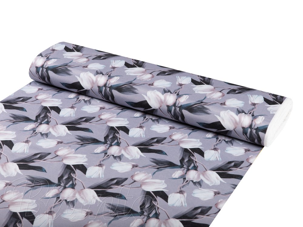 Dekorační látka PM-034 Bílé tulipány na šedém - šířka 150 cm - detail 1 - Biante.cz Dekorační látka PM-034 Bílé tulipány na šedém - šířka 150 cm - detail 1 - Biante.cz