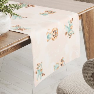 Dětský bavlněný běhoun na stůl Sandra SA-686 Lvíčata s letadýlky na světle béžovém - Biante.cz