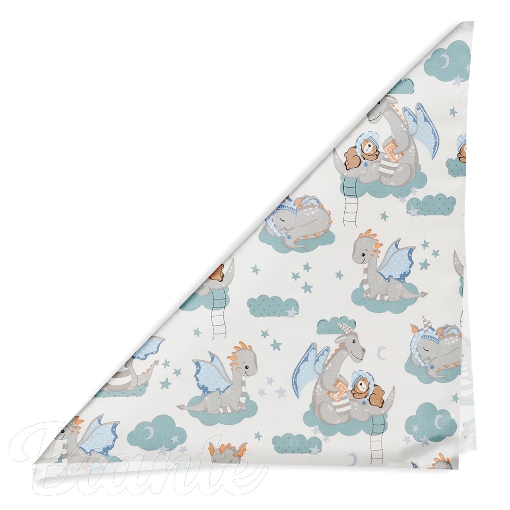 Dětský bavlněný šátek Sandra SA-689 Dráčci s medvídky na modrozelených obláčcích na bílém - detail 1 - Biante.cz