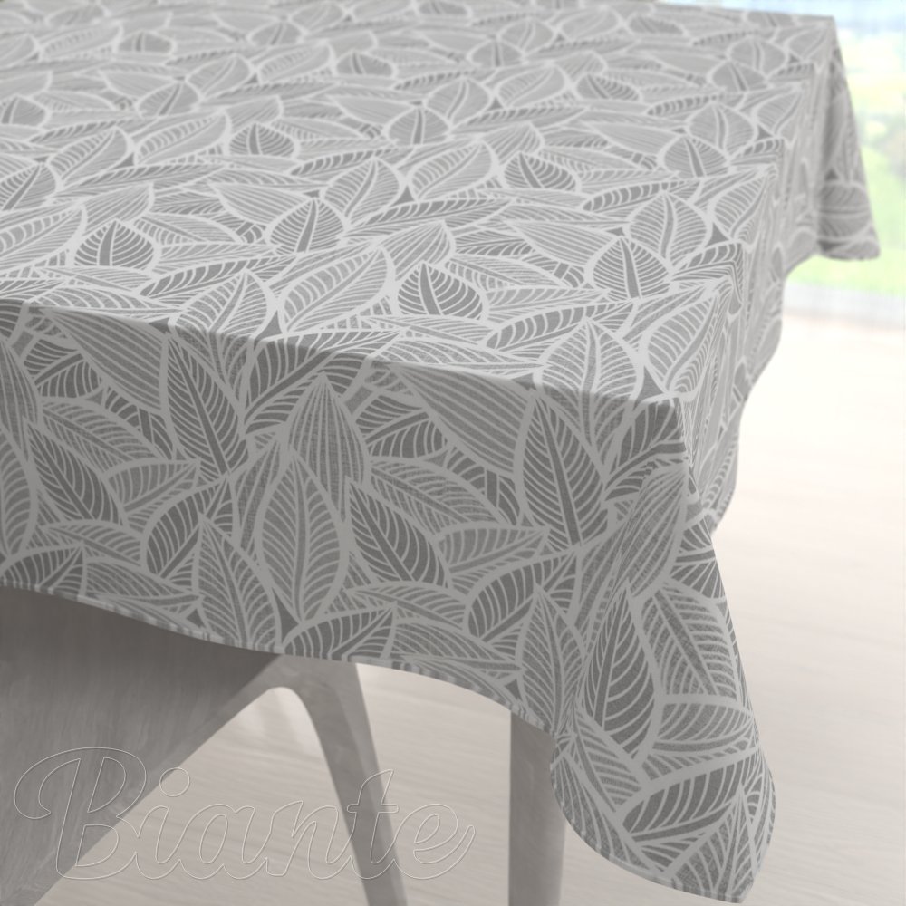 Dekorační čtvercový ubrus Leona LN-169 Bílé listy na šedém - Biante.cz