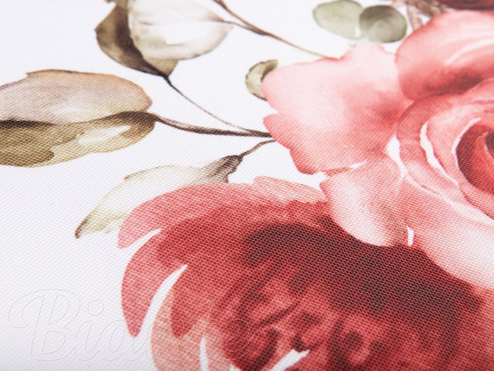 Teflonová látka na ubrusy TF-023 Červené růže na bílém - šířka 155 cm - detail 5 - Biante.cz