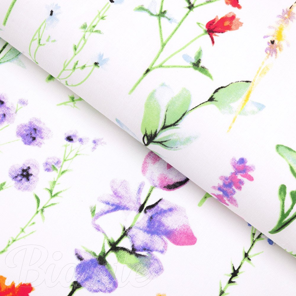 Bavlněná látka/plátno Sandra SA-492 Květovaná louka na bílém - šířka 160 cm - Biante.cz