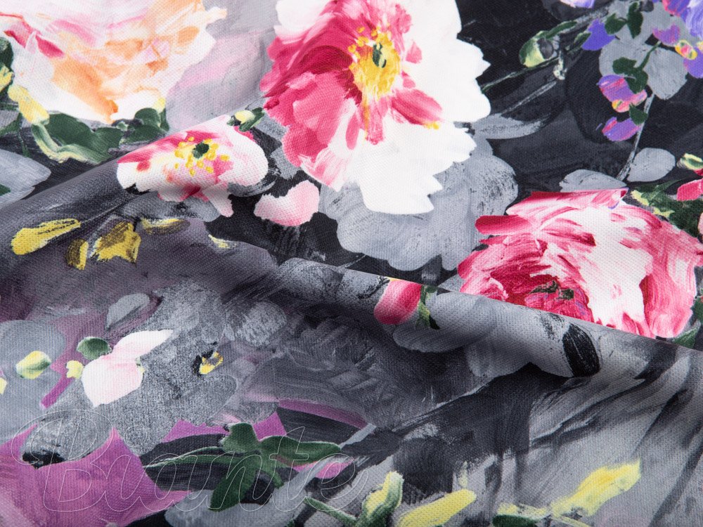 Dekorační látka PM-020 Malované květy na šedém - šířka 150 cm - detail 5 - Biante.cz