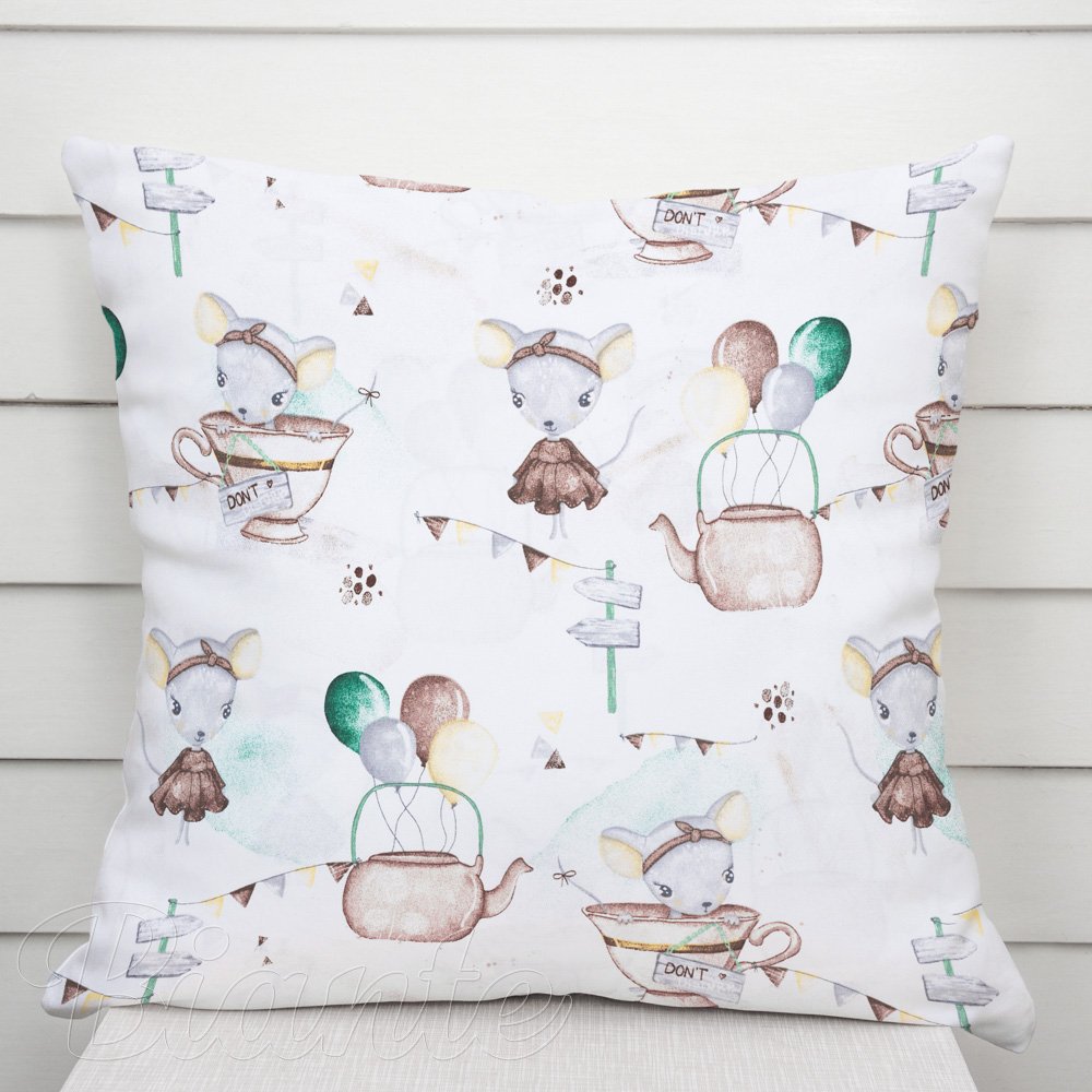 Dětský bavlněný povlak na polštář Sandra SA-372 Myšky a konvičky na bílém - Biante.cz
