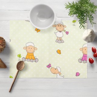 Dětské bavlněné prostírání na stůl Sandra SA-729 Veselé ovečky na světle zeleném puntíkovaném - Biante.cz