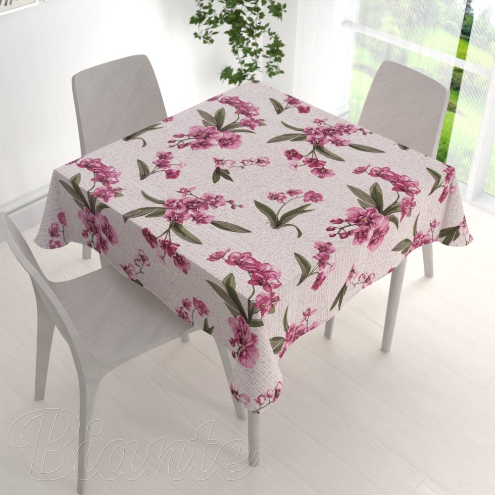 Bavlnený štvorcový obrus Sandra SA-635 Ružovofialové orchidey na bielom - detail 1 - Biante.sk