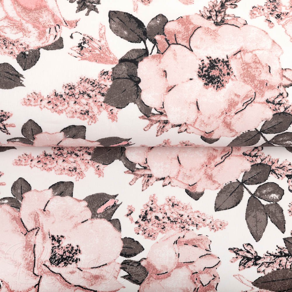 Bavlněná látka/plátno Sandra SA-549 Růžové růže a poupata na bílém - šířka 160 cm - detail 2 - Biante.cz