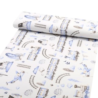 Dětská bavlněná látka/plátno Sandra SA-690 Modré vláčky s letadýlky na bílém - šířka 160 cm - detail 1 - Biante.cz Dětská bavlněná látka/plátno Sandra SA-690 Modré vláčky s letadýlky na bílém - šířka 160 cm - detail 1 - Biante.cz