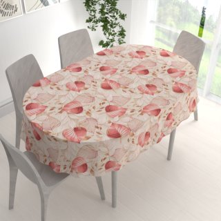 Dekorační oválný ubrus Leona LN-172 Růžovo-vínové listy na režném - detail 1 - Biante.cz