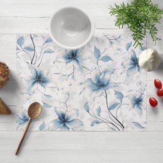 Bavlněné prostírání na stůl Sandra SA-737 Modro-šedé květy vanilky na bílém - Biante.cz