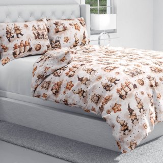 Bavlněné ložní povlečení Sandra SA-663 Hnědí skřítci s perníčky na bílém - detail 1 - Biante.cz Bavlněné ložní povlečení Sandra SA-663 Hnědí skřítci s perníčky na bílém - detail 1 - Biante.cz