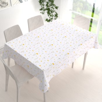 Bavlněný obdélníkový ubrus Sandra SA-497 Žluté bylinky na bílém - detail 1 - Biante.cz