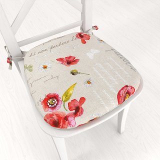 Oblý podsedák Porto PRT-022 Vlčí máky a kopretiny na režném - 39x37x3 cm - Biante.cz