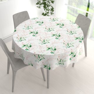 Bavlněný kulatý ubrus Sandra SA-706 Zeleno-hnědé větvičky s lístky na bílém - detail 1 - Biante.cz Bavlněný kulatý ubrus Sandra SA-706 Zeleno-hnědé větvičky s lístky na bílém - detail 1 - Biante.cz