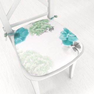 Teflónový oblý podsedák TF-044 Tyrkysové ruže na bielom - 39x37x3 cm - Biante.sk