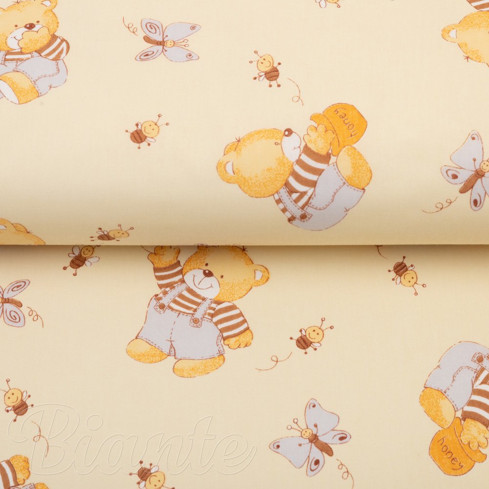 Dětská bavlněná látka/plátno Sandra SA-730 Medvídci a včelky na světle žlutém - šířka 160 cm - detail 2 - Biante.cz