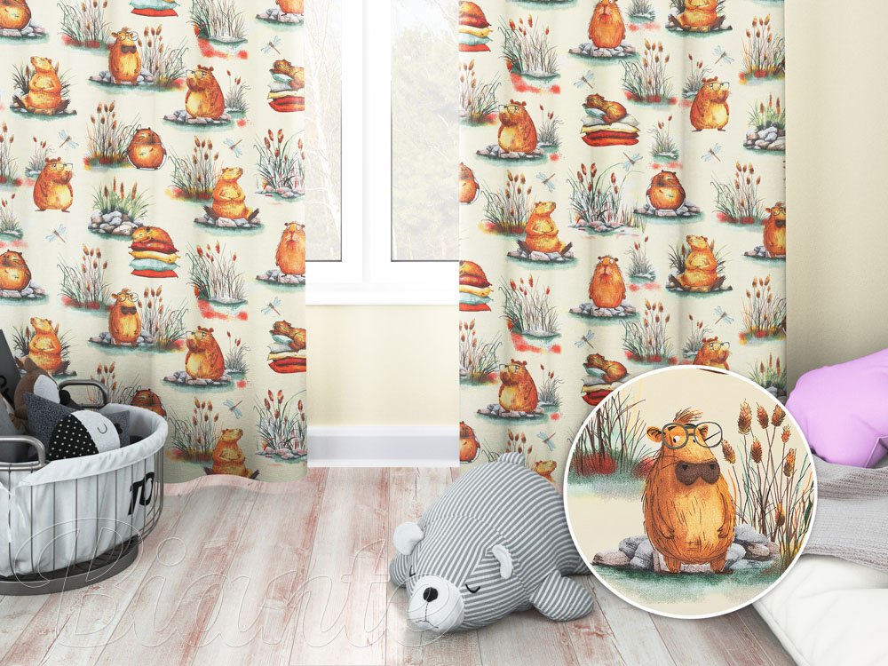 Dětský bavlněný závěs na míru Sandra SA-710 Kapybary na krémovém - Biante.cz