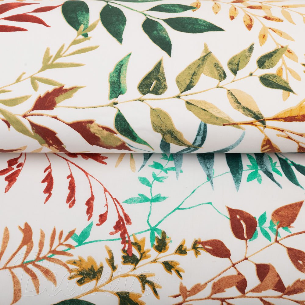Bavlněná látka/plátno Sandra SA-712 Podzimní větvičky s listy na bílém - šířka 160 cm - detail 2 - Biante.cz