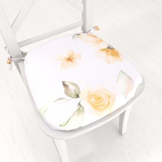 Teflonový oblý podsedák TF-043 Žluté růže na bílém - 39x37x3 cm - Biante.cz