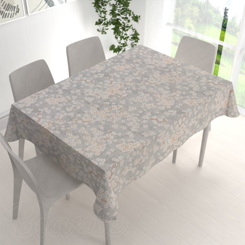 Bavlnený obdĺžnikový obrus Sandra SA-634 Biele čerešňové kvety na sivom - detail 1 - Biante.sk