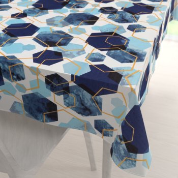 Bavlněný obdélníkový ubrus Sandra SA-574 Modré hexagony na bílém - Biante.cz