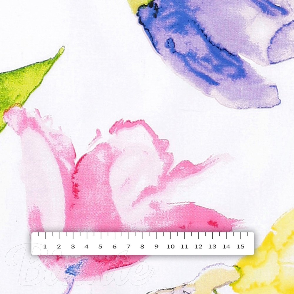 Bavlněná látka/plátno Sandra SA-481 Žluto-růžové akvarelové květy na bílém - šířka 150 cm - detail 3 - Biante.cz