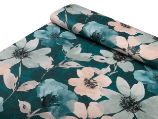 Sametová látka Tamara TMR-027 Velké květy na tmavě zeleném - šířka 150 cm - detail 1 - Biante.cz