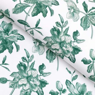 Teflonová látka na ubrusy TF-091 Zelené květiny na bílém - šířka 155 cm - Biante.cz